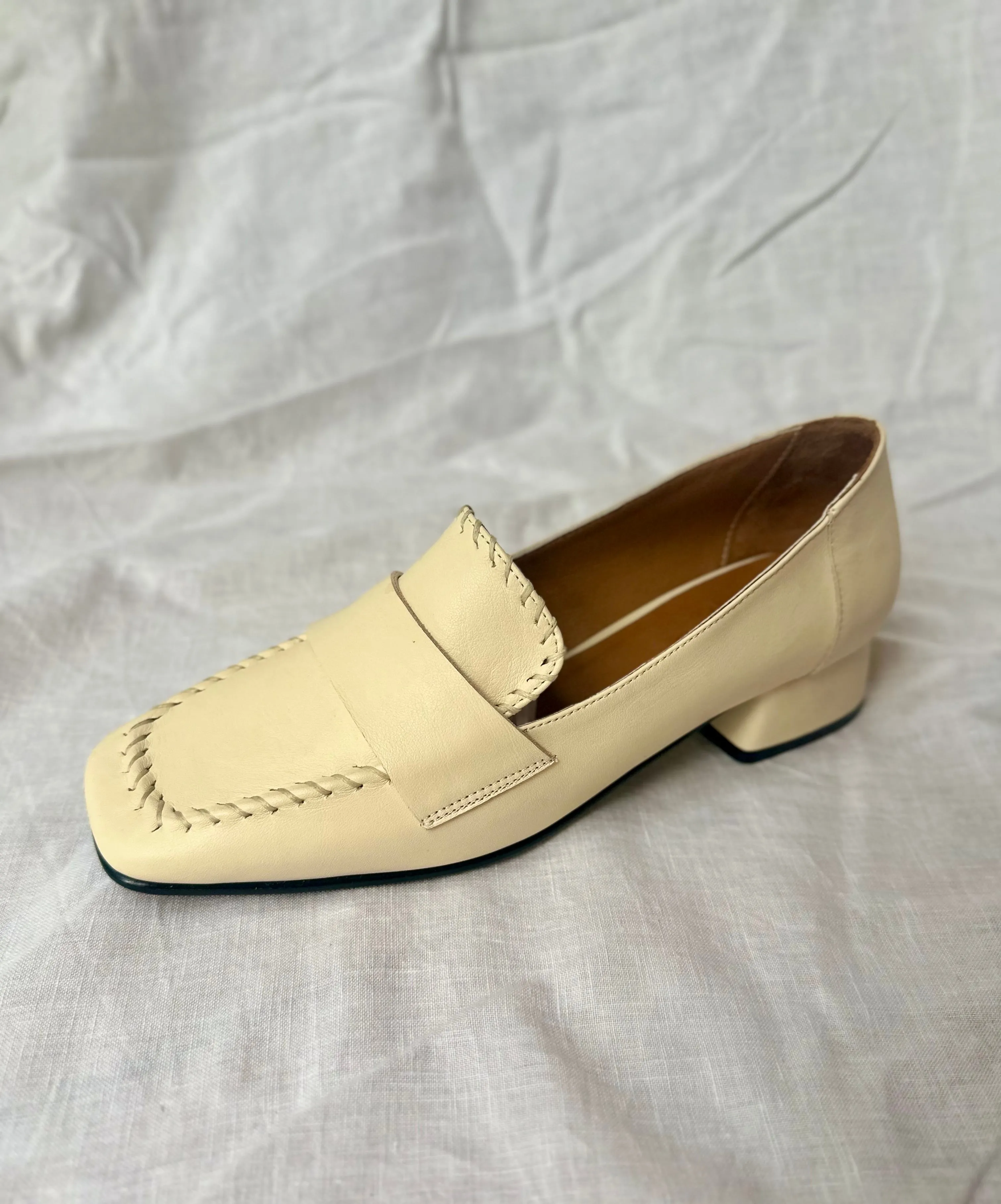 Piazza Grande - Ecru White Leather Stitched Loafer