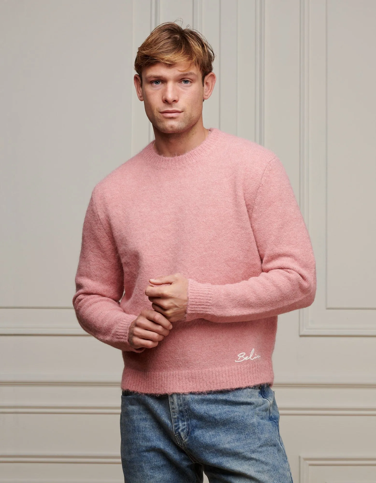 Pink Boxy Fit Alpaca Knitted Jumper