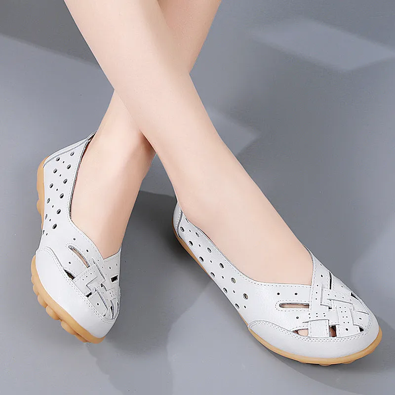 Plus Size Bird's Nest Summer Women's Shoes Hollow Loafers