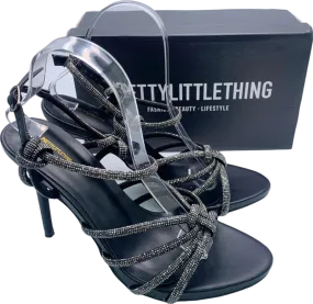 PrettyLittleThing Black Diamante Knot Strappy High Heeled Sandals UK 6