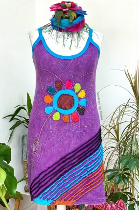 PURPLE RAINBOW DAISY DRESS / PLUS SIZE / CURVY