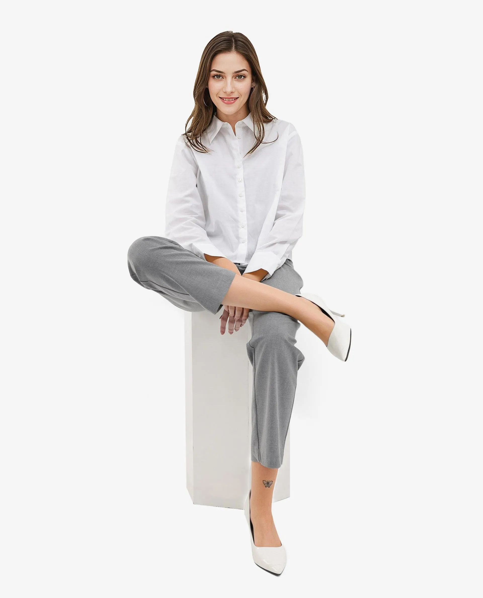 Rareism Women Charon White Cotton With Concealed Placket Shirt