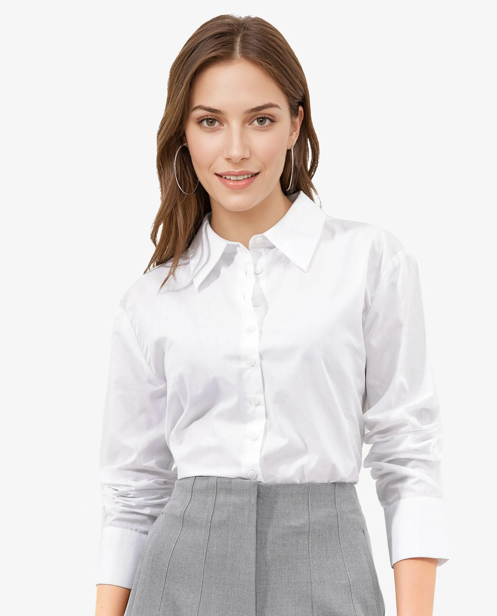 Rareism Women Charon White Cotton With Concealed Placket Shirt