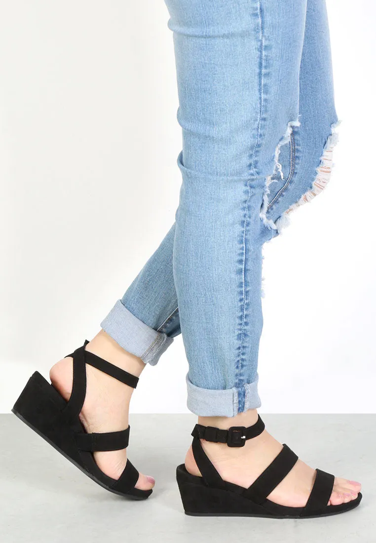 Reese Black Ankle-Strap Wedge Sandals