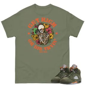 Retro 5 Olive/Solar Orange "Get Rich" Shirt