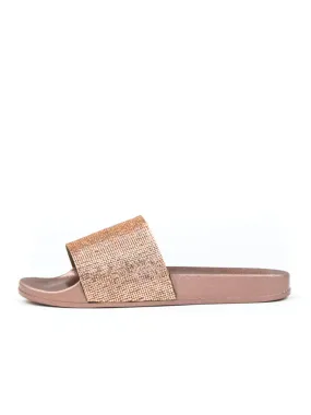 RHINESTONE EMBELLISHED SLIDES - ROSE GOLD