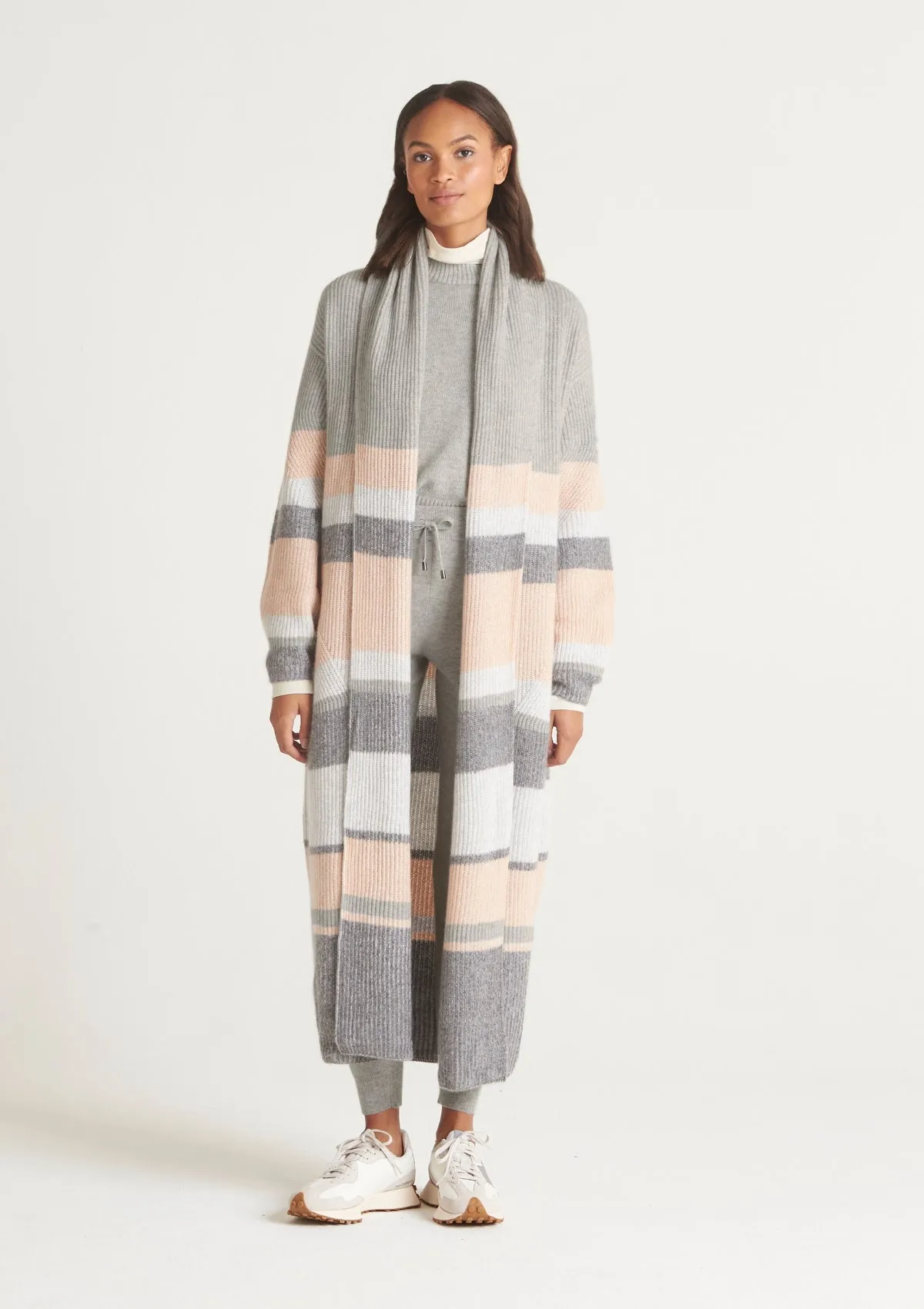 Ribbed Cashmere Coatigan in Striped