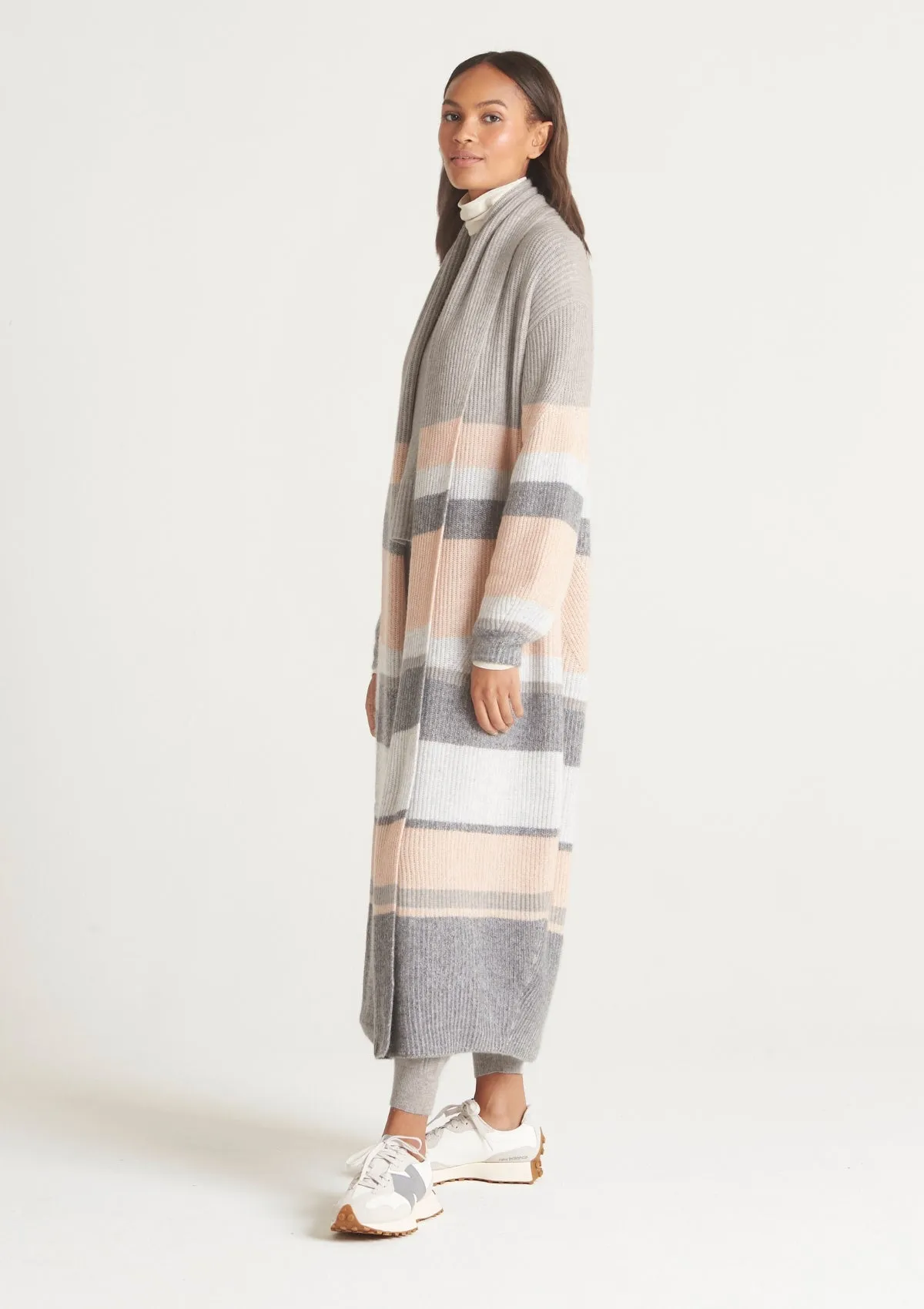 Ribbed Cashmere Coatigan in Striped