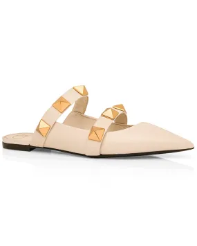 Roman Stud Flat Mule in Light Ivory