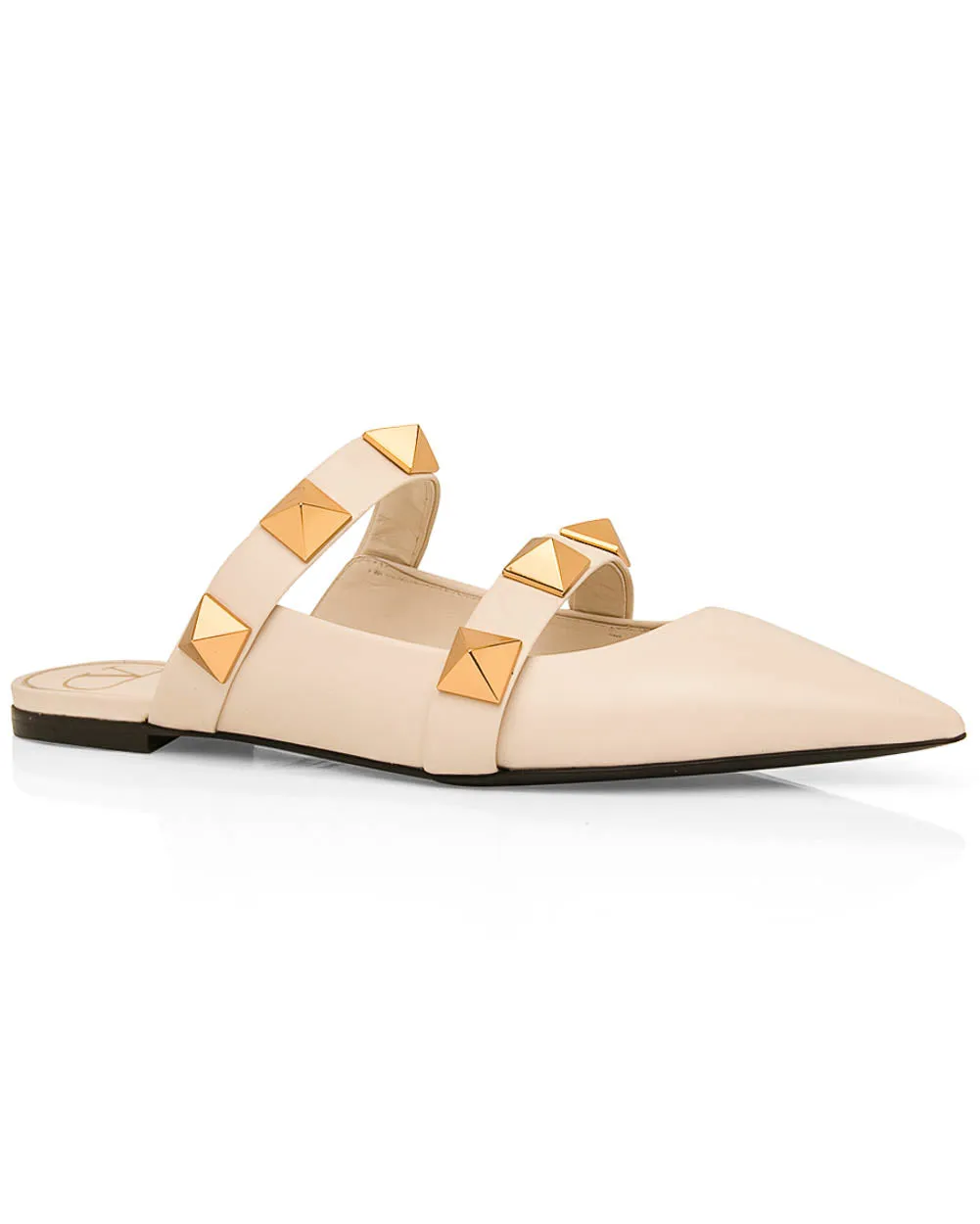 Roman Stud Flat Mule in Light Ivory