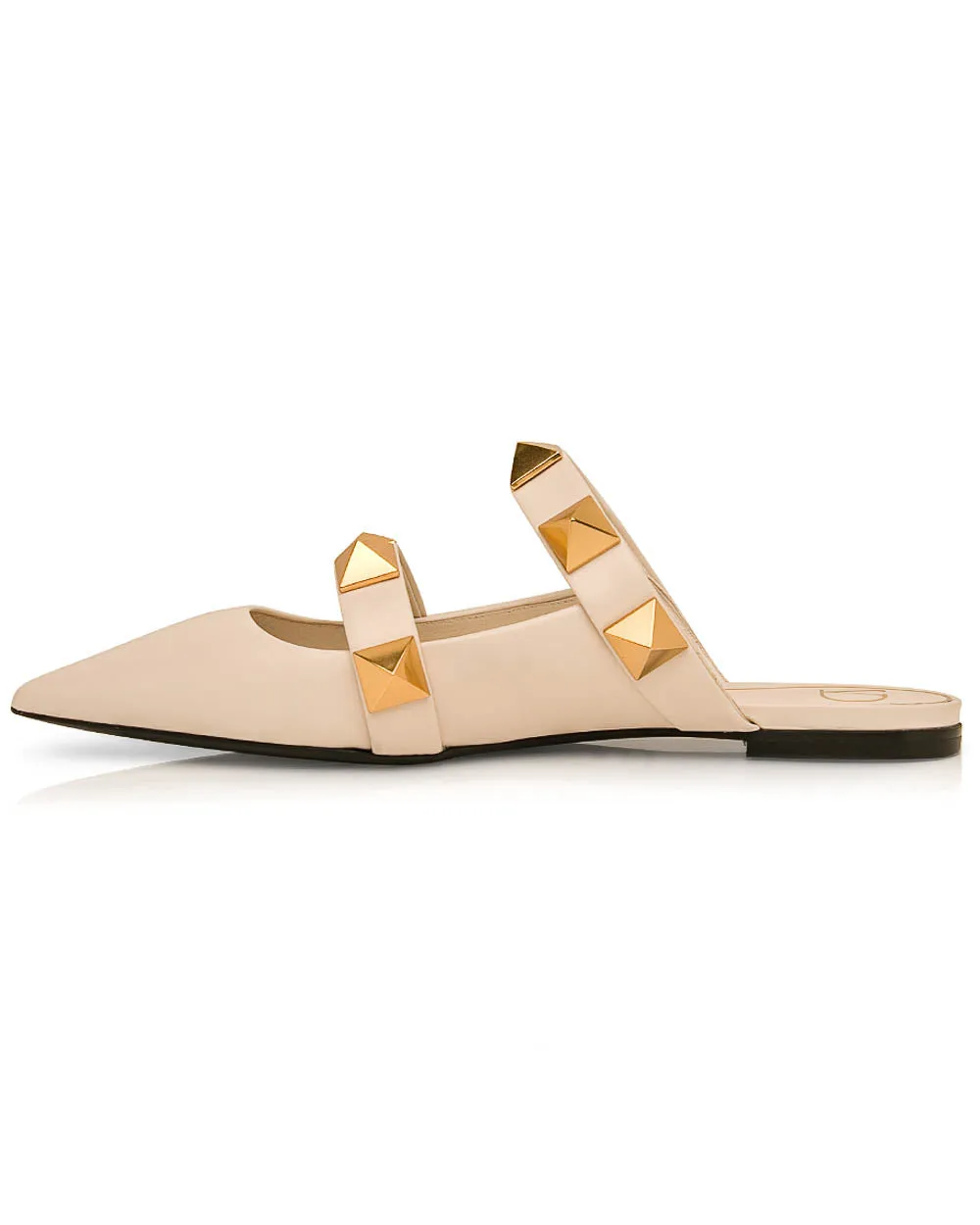 Roman Stud Flat Mule in Light Ivory