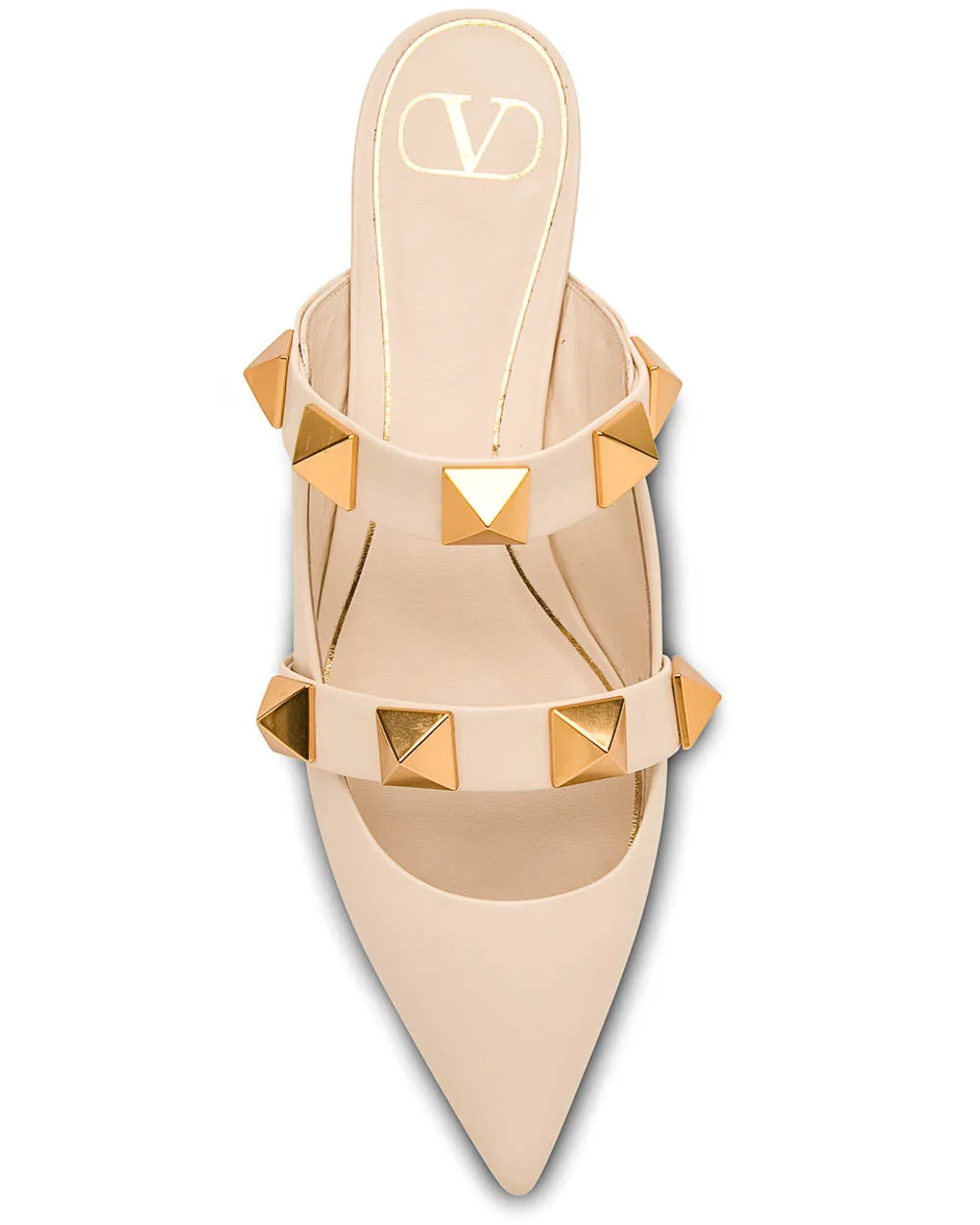 Roman Stud Flat Mule in Light Ivory