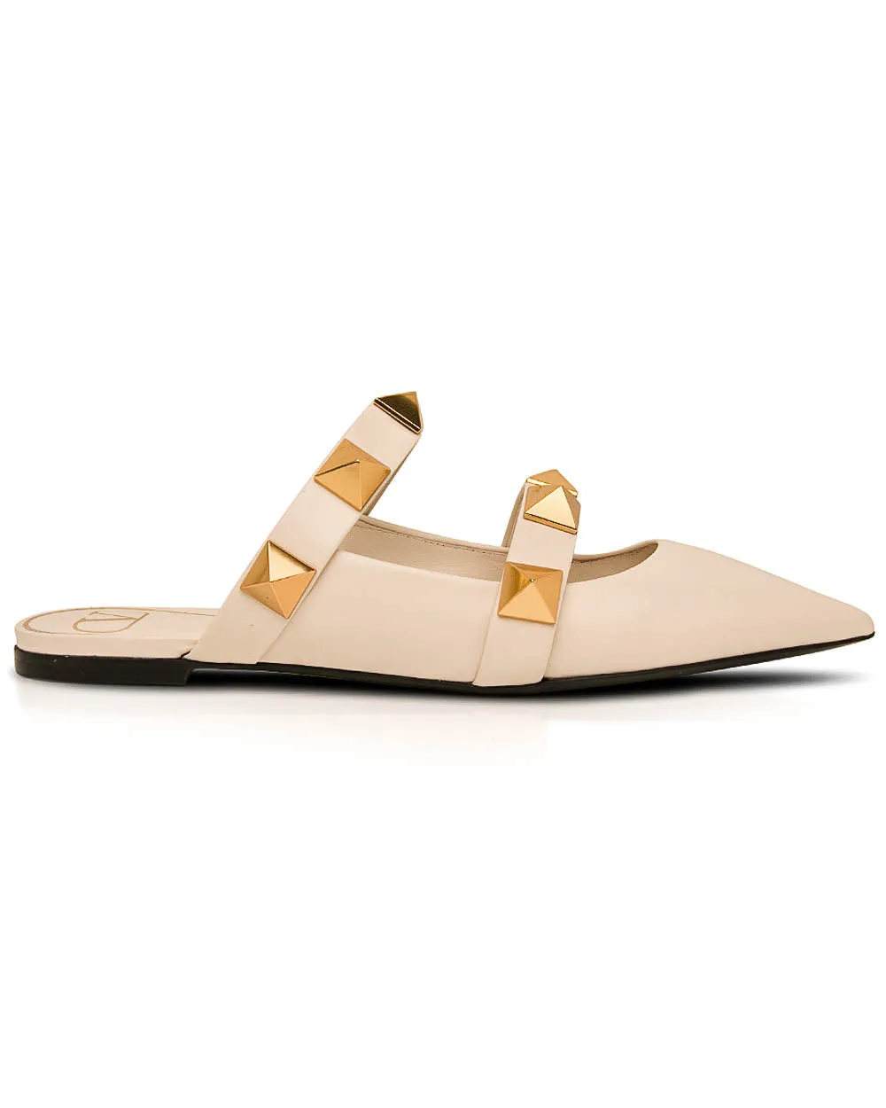 Roman Stud Flat Mule in Light Ivory