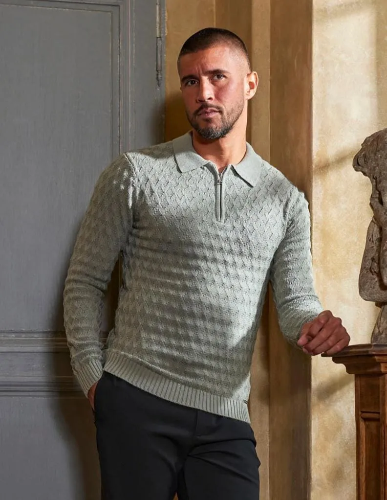 Sage Diamond Knit Polo