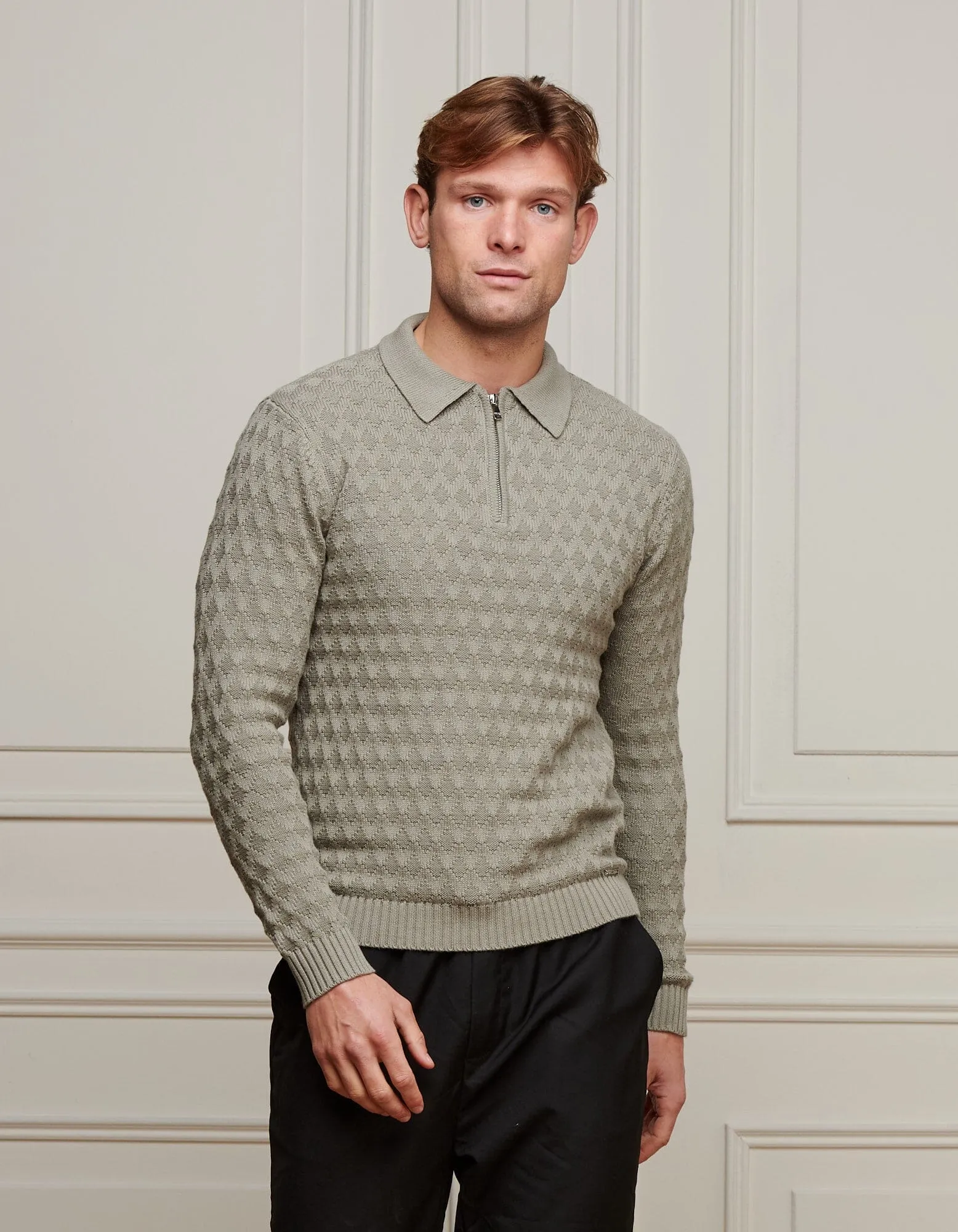 Sage Diamond Knit Polo