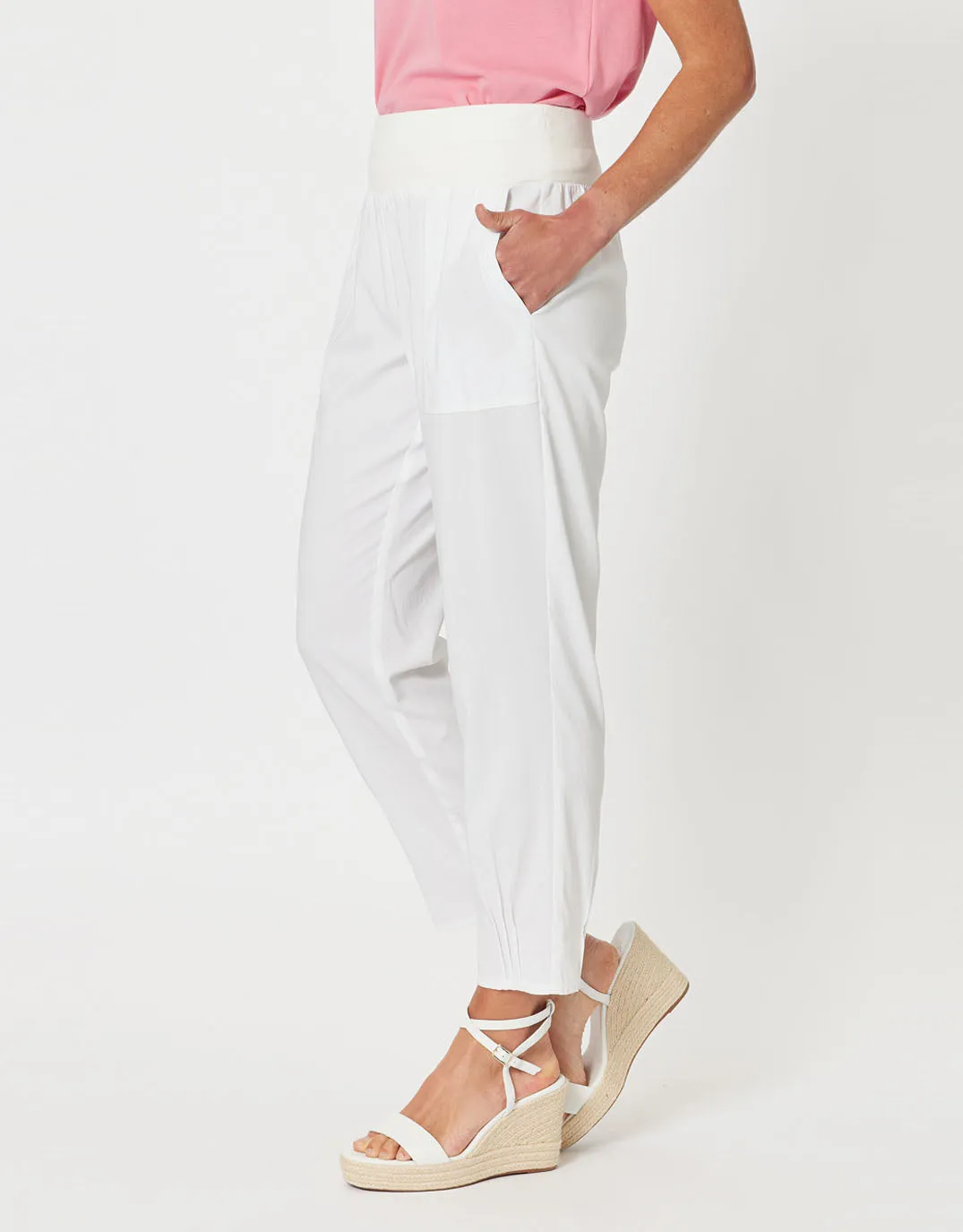 Sarah Rib Waist Linen Pants - White