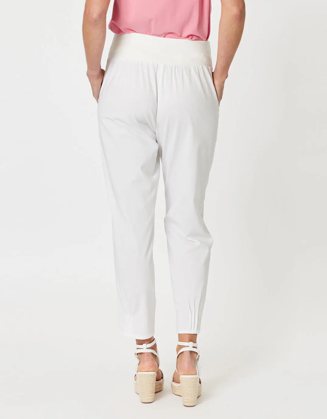 Sarah Rib Waist Linen Pants - White