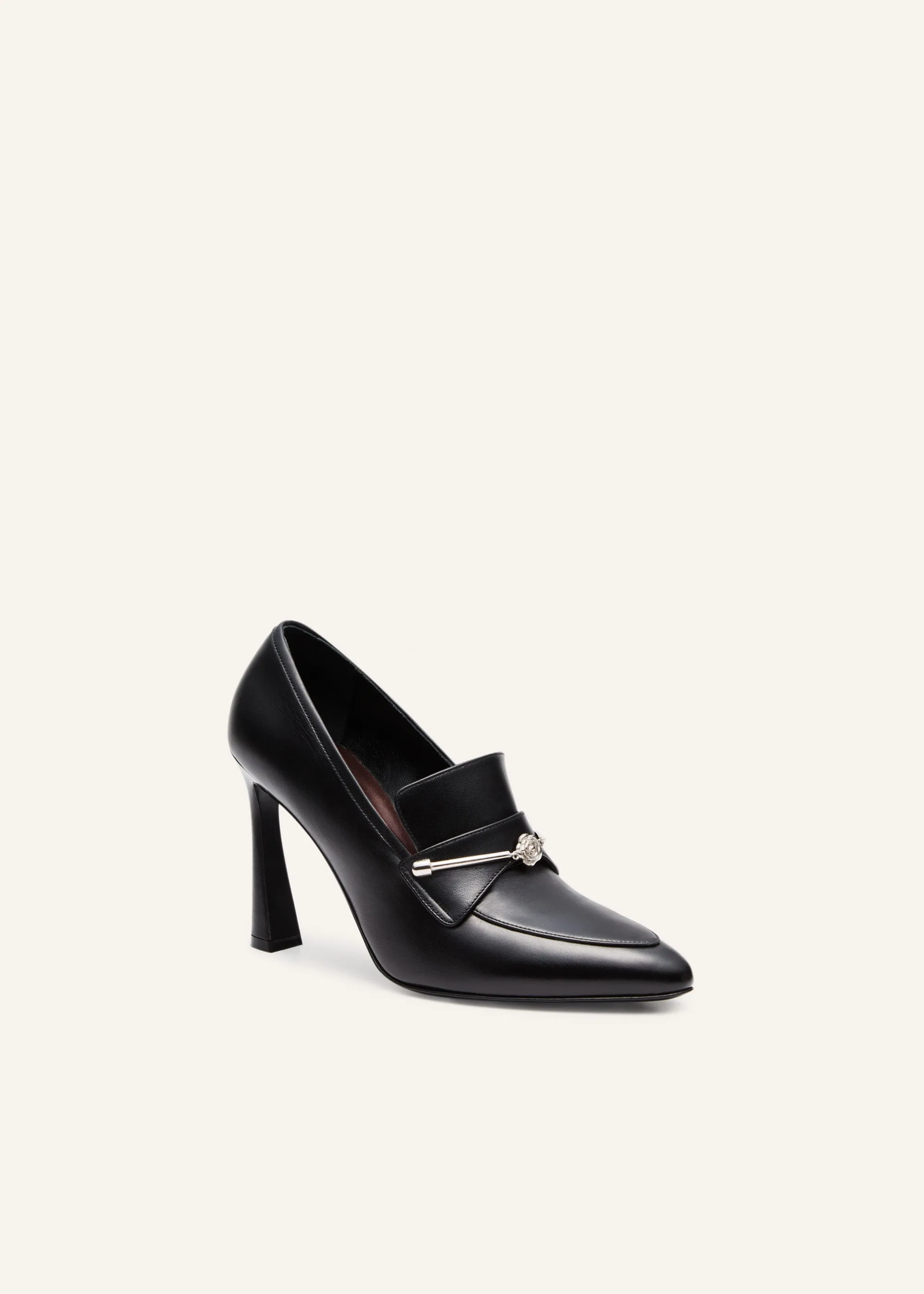 Silver rose loafers in black leather