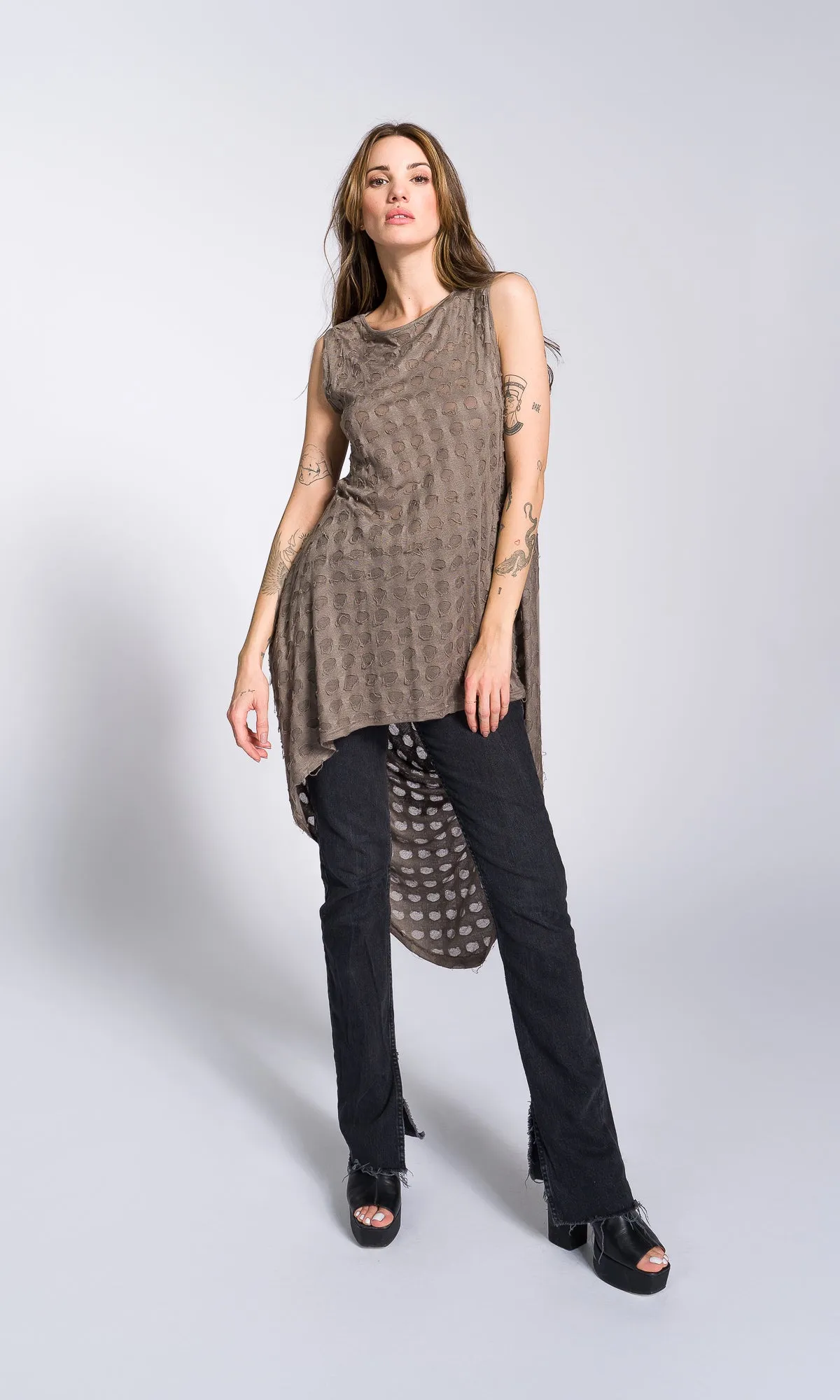 Sleeveless Tunic with Long Draped Back