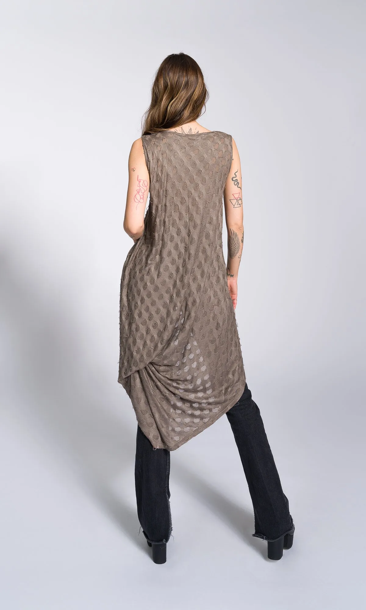 Sleeveless Tunic with Long Draped Back