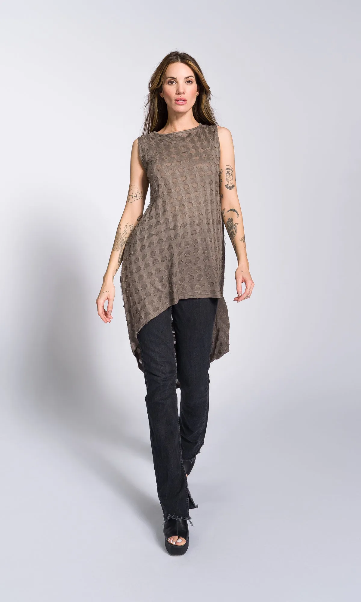 Sleeveless Tunic with Long Draped Back