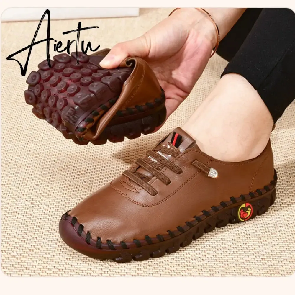 Sneakers Women Shoes Leather Loafers Shoes for Women Comfortable Slip on Shoes Hand Sewing Thread Mom Shoes Zapatillas De Mujer