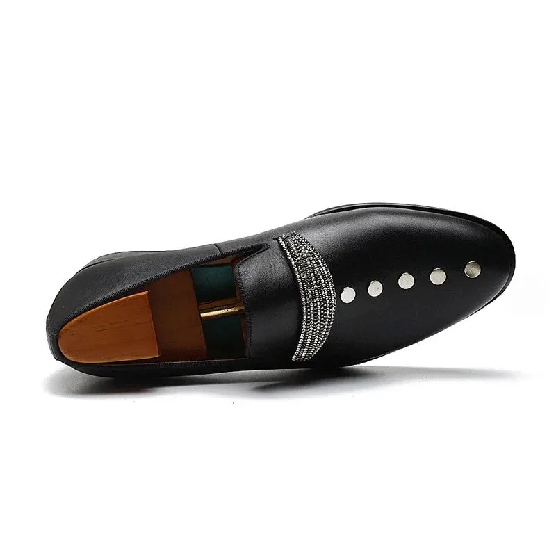 Solid Black Button Appliques Loafers