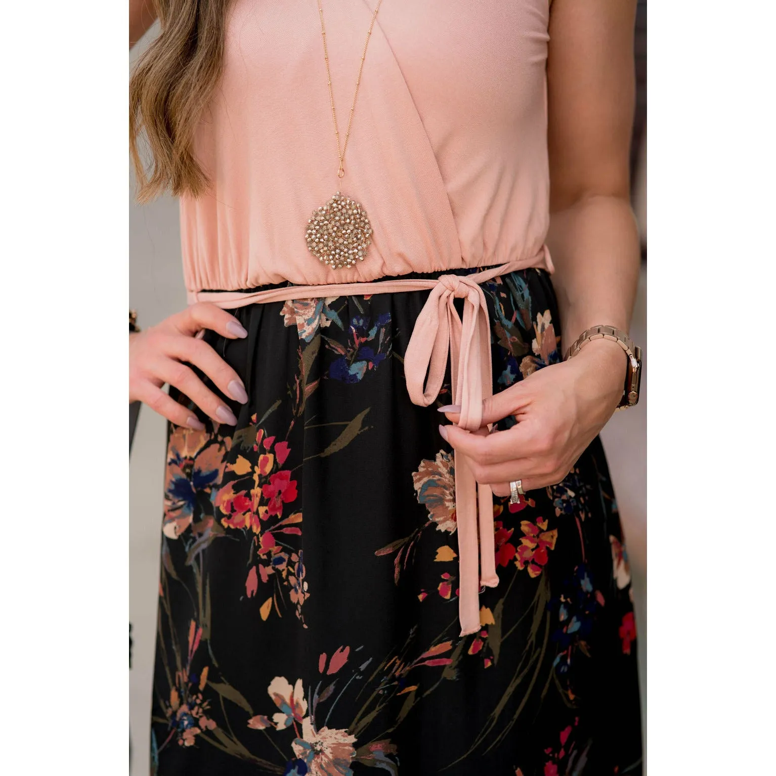 Solid Top Floral Bottom Maxi