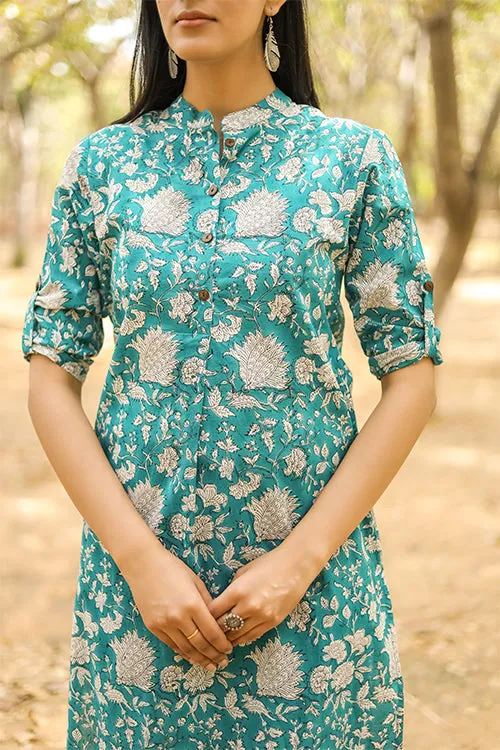 Sootisyahi 'Buds and Bushes' Azofree Handblock Printed Pure Cotton Kurti