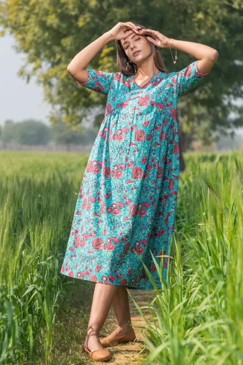 Sootisyahi 'Misty Blush' Azofree Handblock Printed Pure Cotton Dress