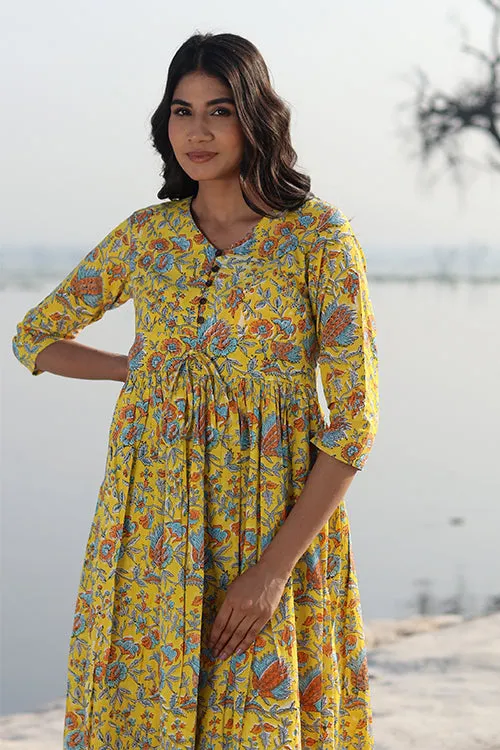 Sootisyahi 'Mustard Garden' Cotton Dress