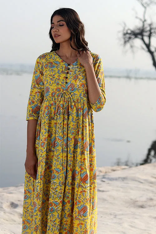 Sootisyahi 'Mustard Garden' Cotton Dress