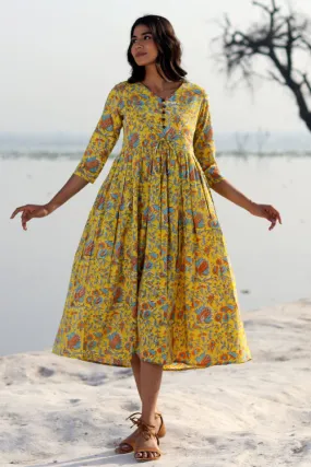 Sootisyahi 'Mustard Garden' Cotton Dress