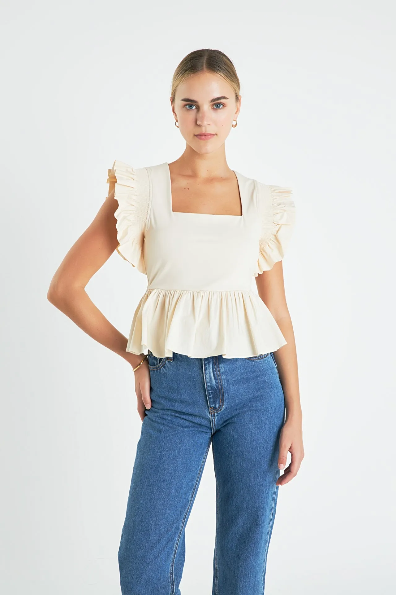 Square Neckline Ruffled Top