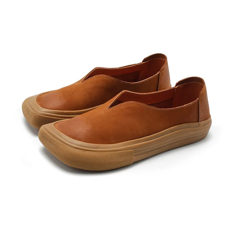 Square Toe Flats Nubuck Leather Loafers For Women Handmade in 5 Colors