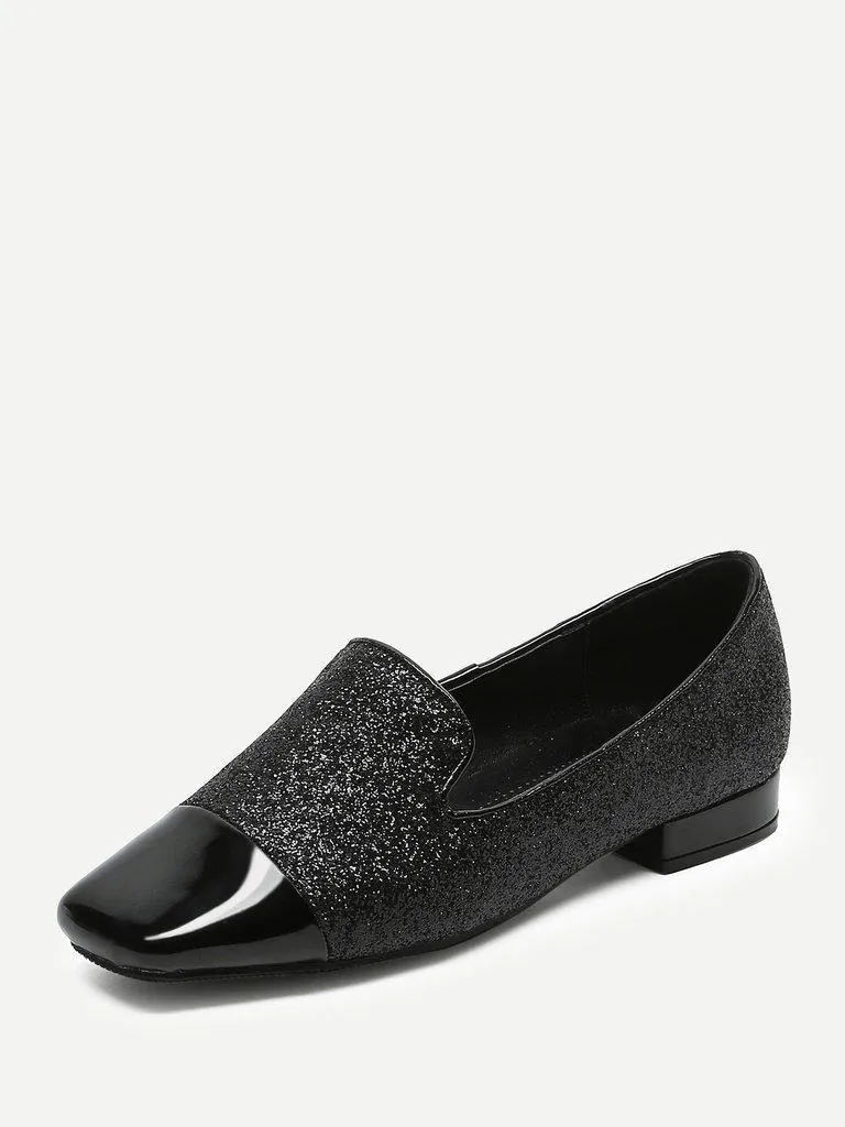 Square Toe Glitter Loafers