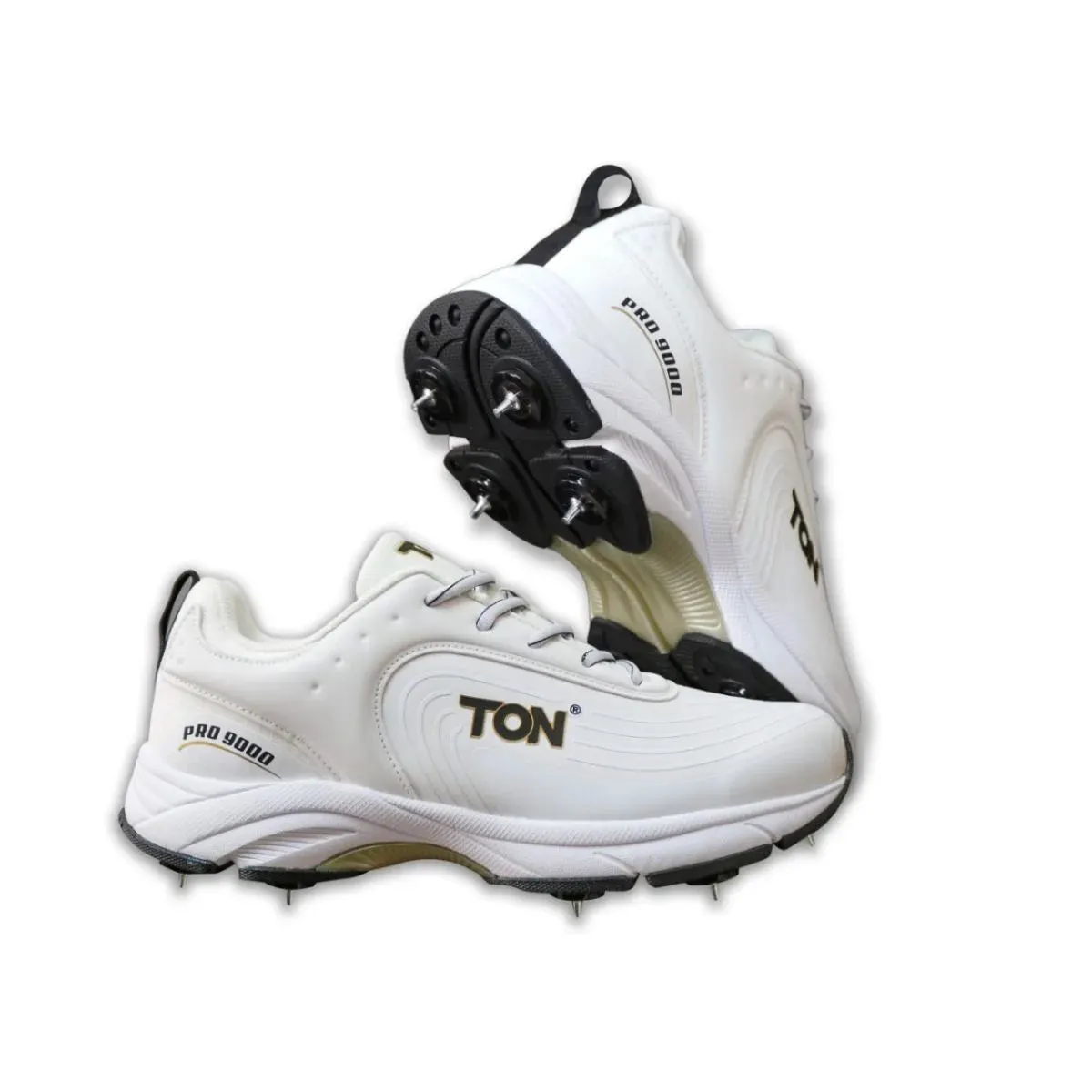 SS Ton Pro 9000 Cricket Spike Shoes - White and Black