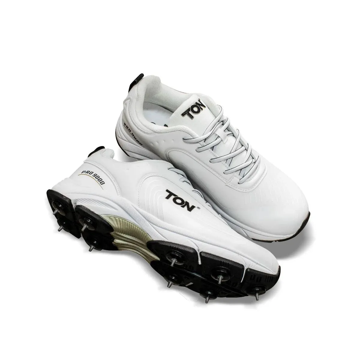 SS Ton Pro 9000 Cricket Spike Shoes - White and Black