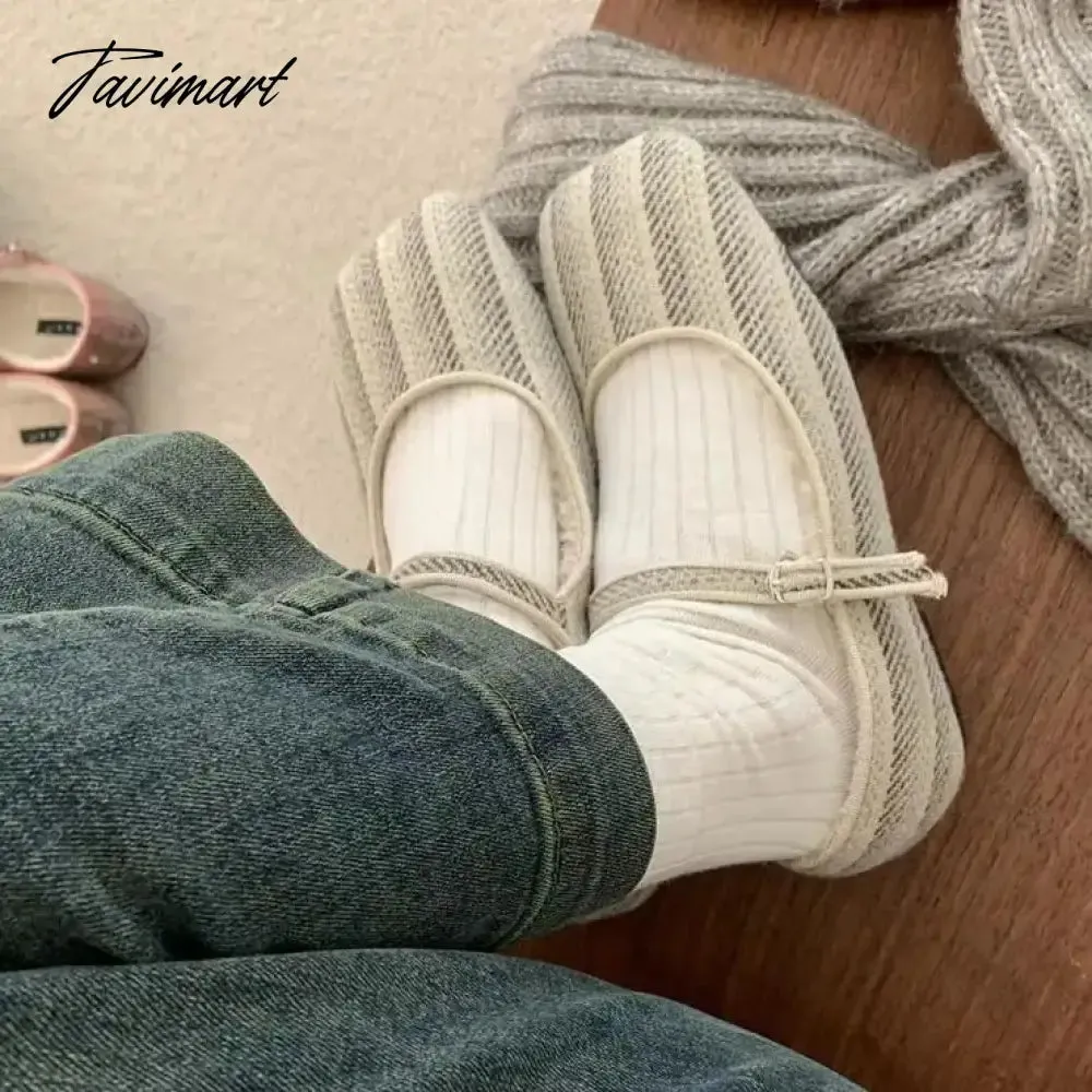 TAVIMART -  2024 Autumn Winter French Style Shoes Women Vintage Flats Square Toe Wool Mary Janes Casual Soft Ballet Shoes Comfort Loafers