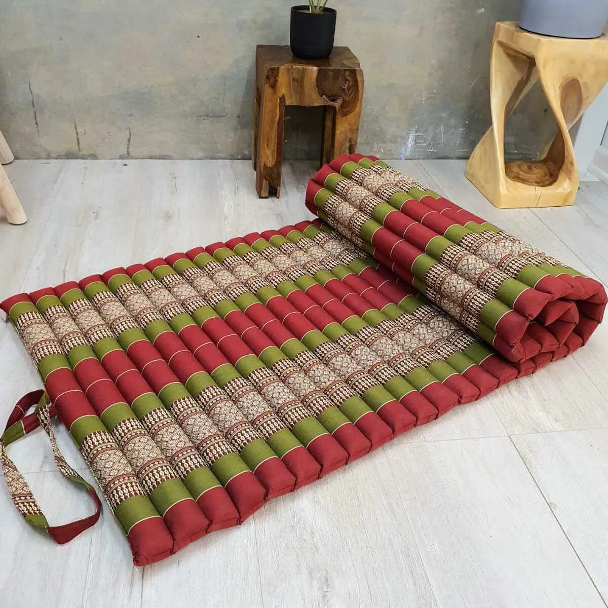 Thai kapok cushion Roll Out Mattress Foldout Mat relaxation, camping or Yoga Matt Natural Kapok Filled Red Blue Green dark red