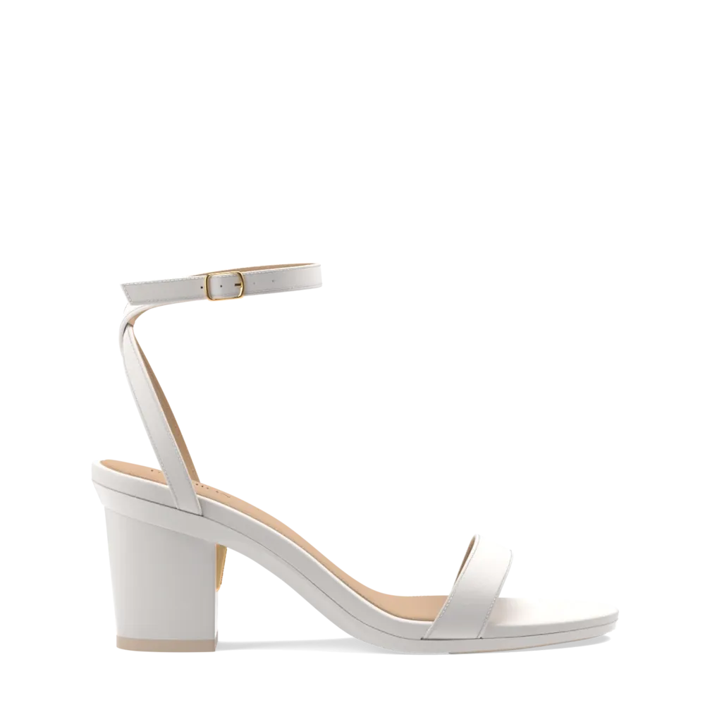 The Brenna - White Leather   Block Heel Kit 3 White