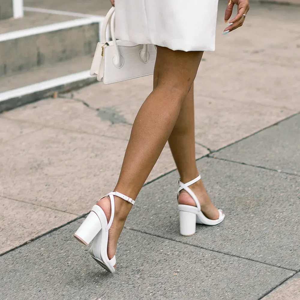 The Brenna - White Leather   Block Heel Kit 3 White