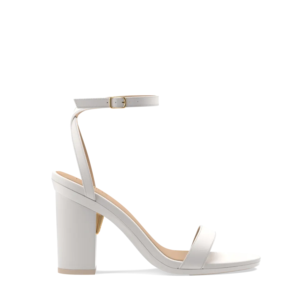 The Brenna - White Leather   Block Heel Kit 4 White