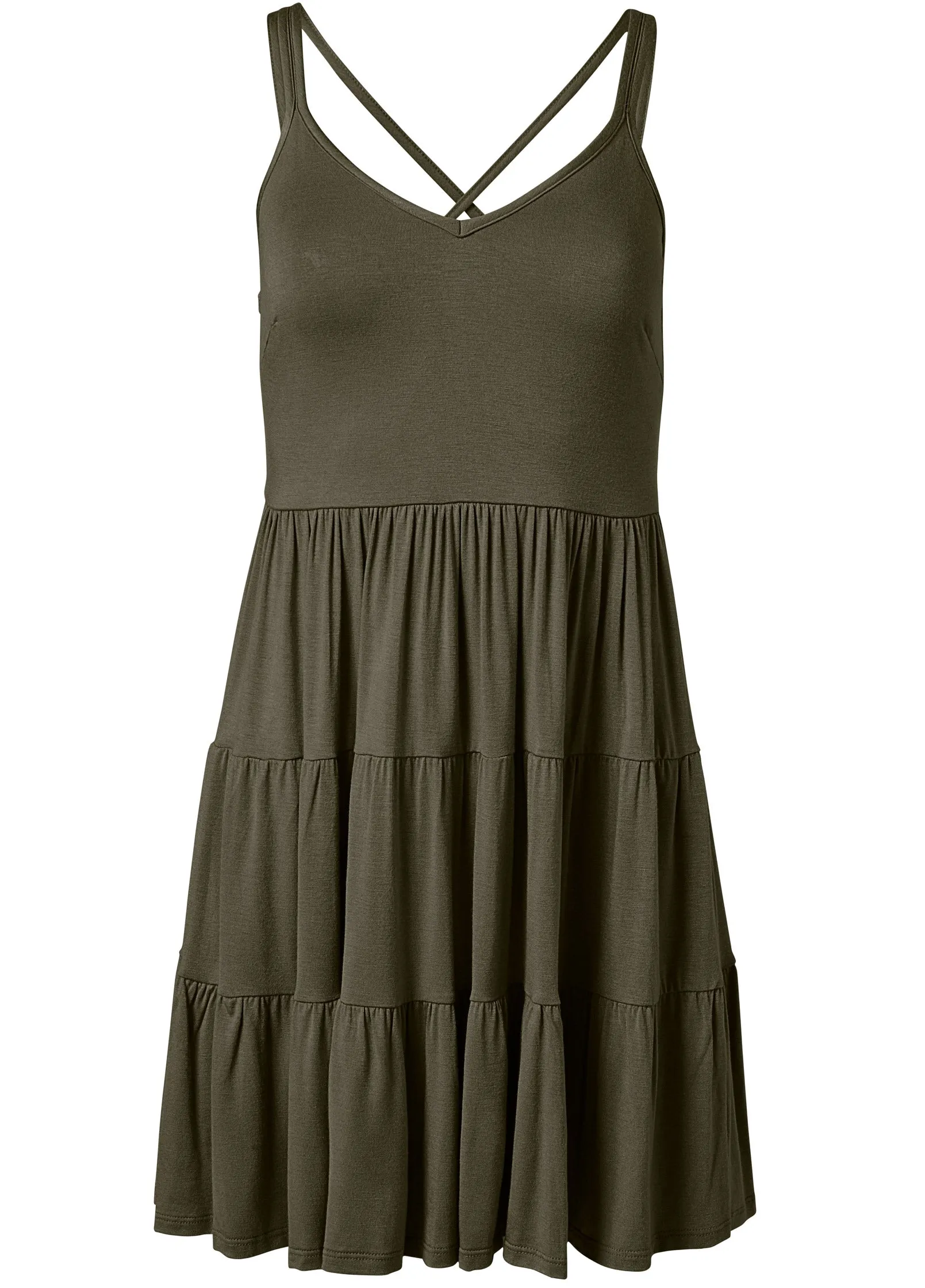 Tiered Strappy Mini Dress - Olive