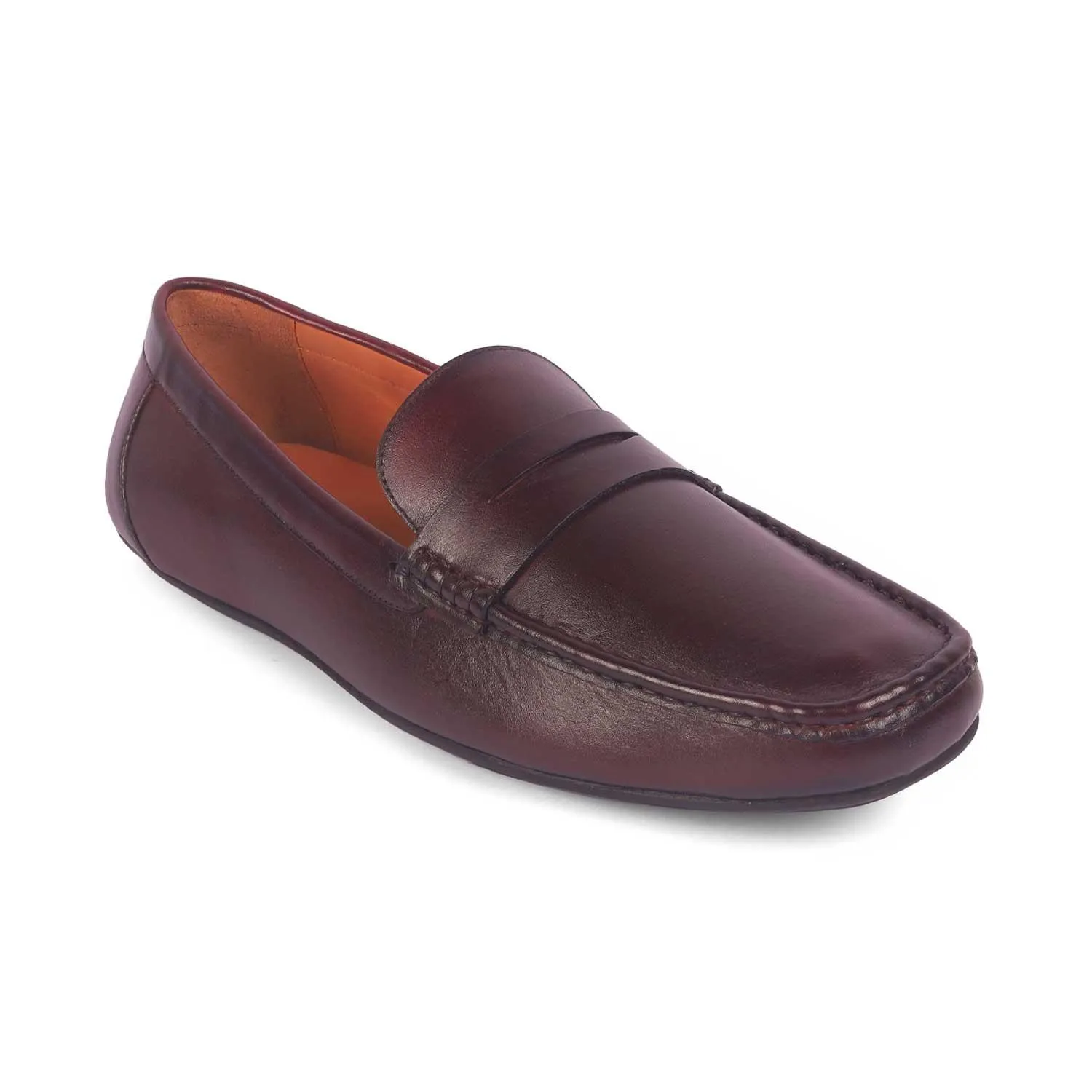 Tresmode Monto Wine Men's Leather Penny Driving Loafers