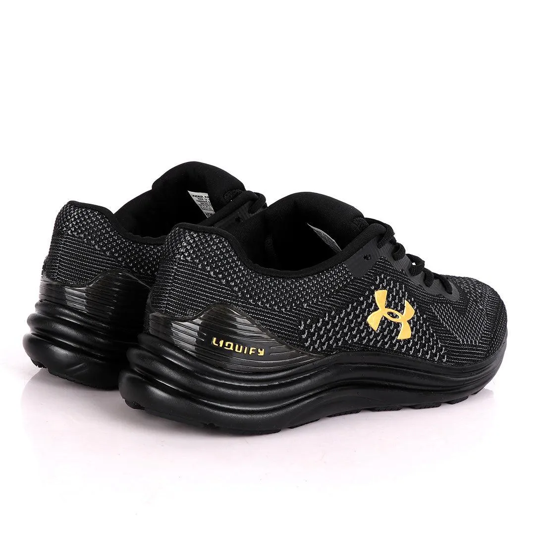 UA Charged Spark Black With Gold Logo Design Sneakers