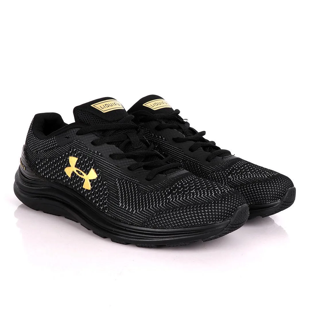 UA Charged Spark Black With Gold Logo Design Sneakers