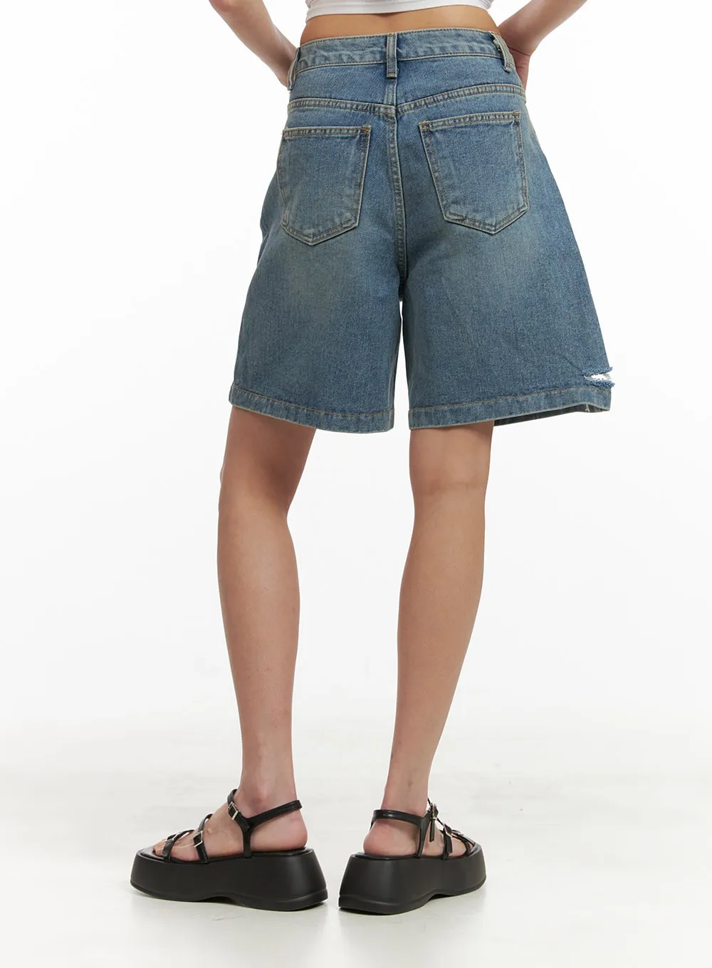 Unbalanced Destroyed Hem Bermuda Jorts CY423