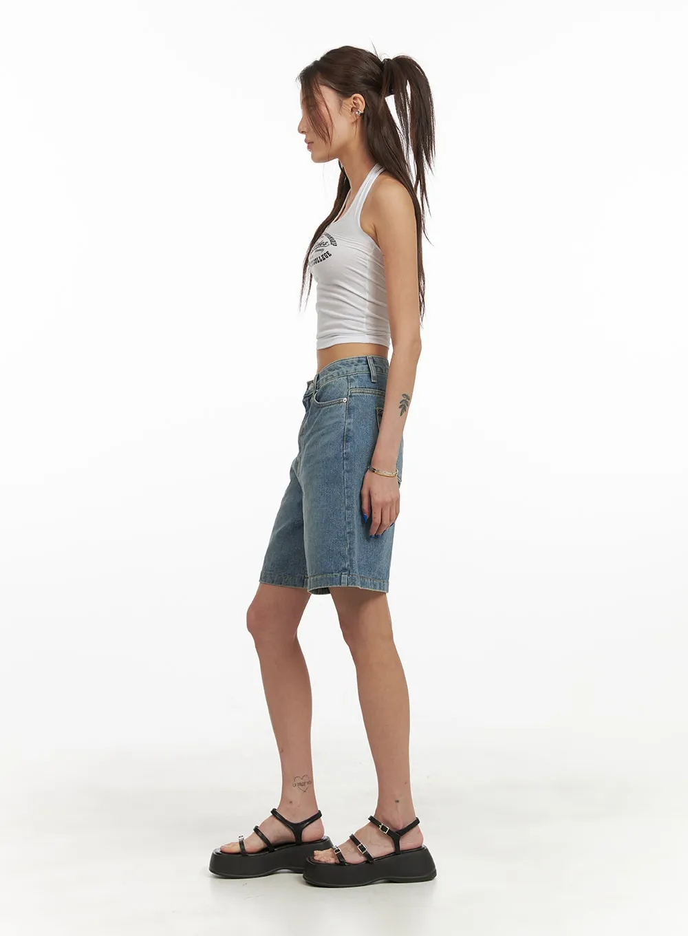 Unbalanced Destroyed Hem Bermuda Jorts CY423