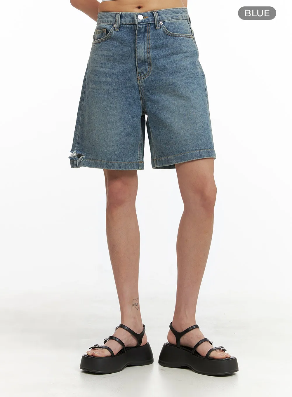 Unbalanced Destroyed Hem Bermuda Jorts CY423